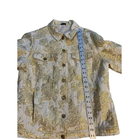 Laura Ashley Gold Metallic Floral Jacket Size Medium - Picture 4 of 10